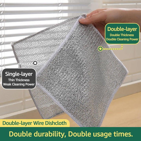 12PCS Double Layer Non Scratch Wire Dishcloth, Multipurpose Wire Dishwashing Rags for Wet and Dry...