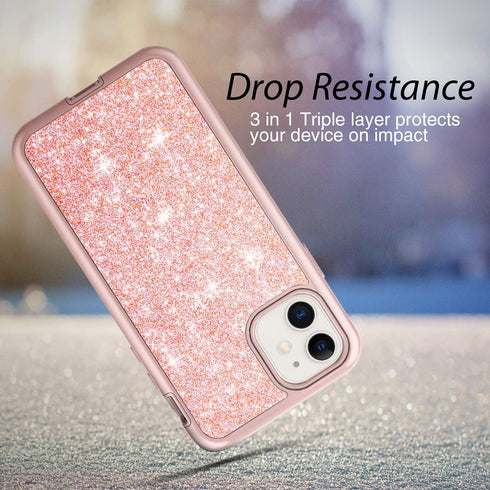 Coolwee Glitter Full Protective Case for iPhone 11 Heavy Duty Hybrid 3 in 1 Rugged Shockproof Women Girls Rose Gold for iPhone 11 6.1 inch Shiny B...