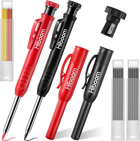 Hiboom 2 Pcs Carpenter Mechanical Pencils Marker with 18 Pcs Refills Construction Woodworking Marking Pens with Built in Sharpener and Protective ...