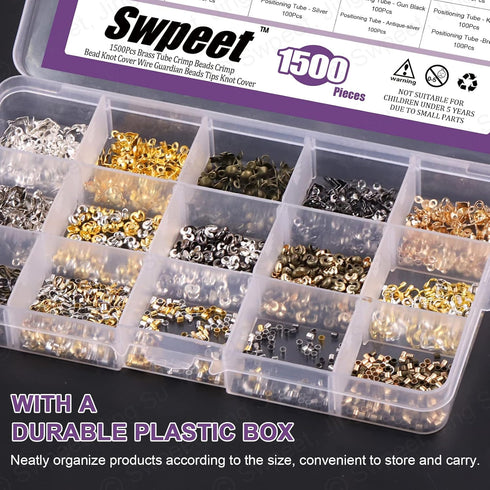 Swpeet 1501Pcs 6 Colors 4 Styles Brass Tube Crimp Beads with Bead Crimping Pliers Kit, Including Brass Tube Crimp Beads & Crimp Beads Knot Covers ...