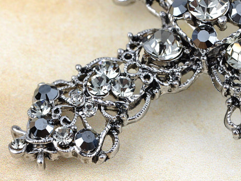 Alilang Silvery Tone Grey Rhinestones Gothic Cutout Cross Brooch Pin...