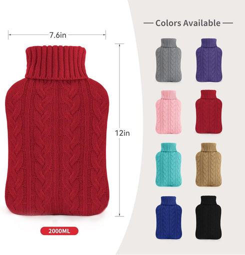 samply Hot Water Bottle with Knitted Cover, 2L Hot Water Bag for Hot and Cold Compress, Hand Feet Warmer, Ideal for Menstrual Cramps, Neck and Sho...