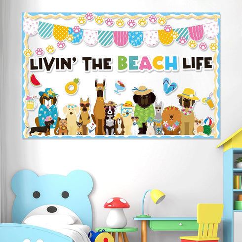 Summer Dog Bulletin Board Decorations Hawaiian Dog Theme Classroom Back to School Bulletin Board Border Set Cute Puppy Pet Dog Paw Paper Cutouts f...