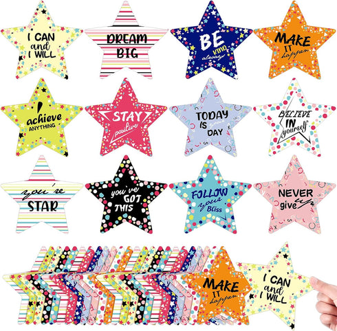 72 Pcs 5.9" Star Cutouts Paper for Bulletin Board Decorations Glitter Star Cutouts Positive Sayings Star Confetti Cutouts for Bulletin Board Class...