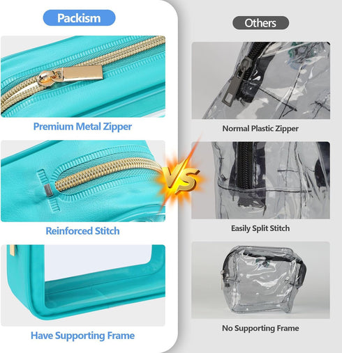 PACKISM TSA Approved Toiletry Bag - 3 Pack Upgrade Color-Edged Clear Makeup Bag, Clear Toiletry Bag For Traveling Fits Various Storage Needs, Turq...