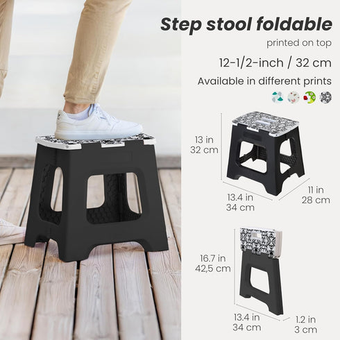 Vigar Compact Step Stool Foldable, 12-1/2-inch Step Stools for Adults up to 330 Pound, Lightweight Stool, Non-Slip Folding Step Stool, Rococco Bla...