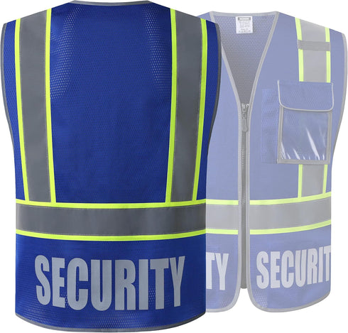 Retro-Reflection Security Safety Vests Heavy Duty Blue Mesh with 5 Pockets and Front Zipper Meet ANSI/ISEA 107-2015 (Blue-22, Large)...