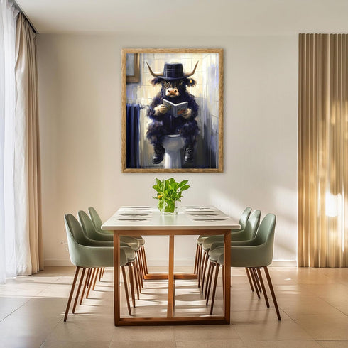 Posterizer 1 pcs-funny cute highland cow reading on toilet 2-Bathroom Restroom Art-Art for Animal Lovers-Decor for Home & Office- unframed wall ar...