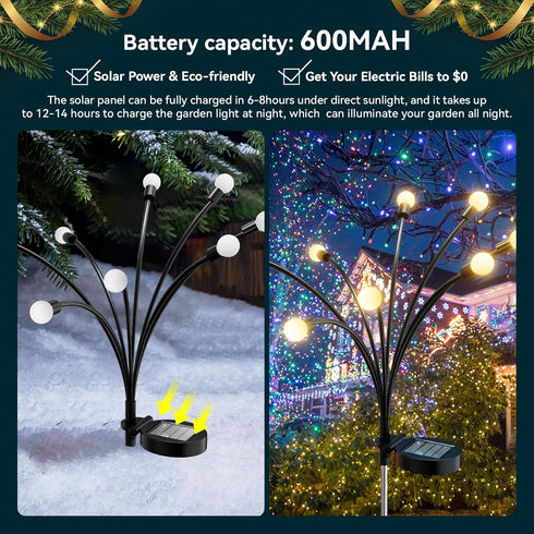 Solar Garden Lights 2-Pack 16 LEDs with Two Light Modes, Firefly Garden Lights Solar Outdoor, Swinging Garden Lights Solar Powered Waterproof for ...