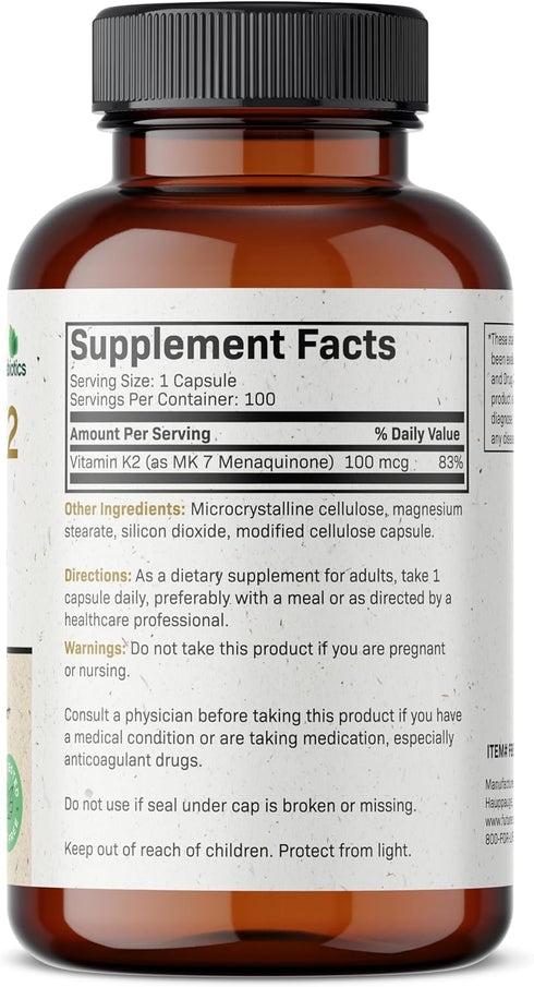 Futurebiotics Vitamin K2 as MK-7 100 mcg, Supports Strong Bones - Non-GMO, 100 Vegetarian Capsules...