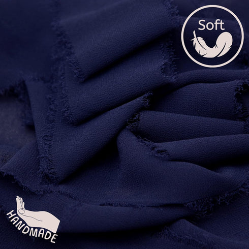 DORIS HOME 3 Rolls 2"x7Yd Fringe Chiffon Ribbon for Flower Bouquet, Handmade Dark Navy Blue Ribbon for Gift Wrapping, Frayed Edge Ribbon for Craft...