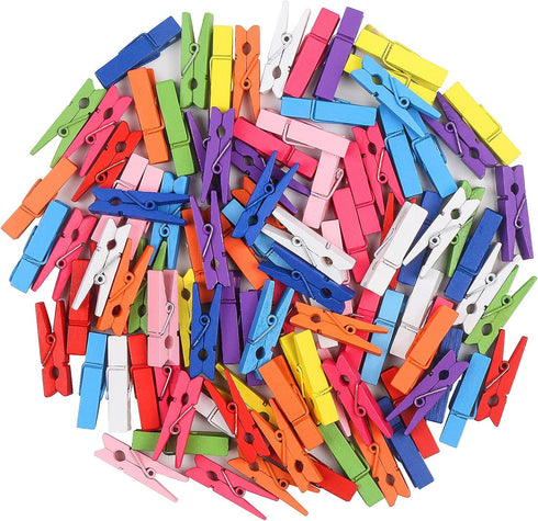 KIMOBER 100PCS Wooden Clothespins,Mixed Colored Craft Peg Pins Clips for Photos Pictures Paper Crafts,1.37Inch...