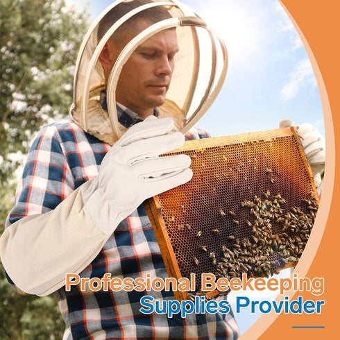 2 Pairs Beekeeping Gloves - Thickened Goatskin Bee Gloves for Men Women - Sturdy Beekeeper Gloves with Canvas Long Sleeves(L)...