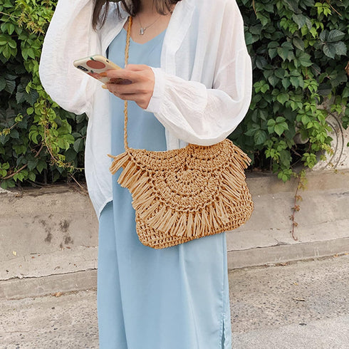 Women Straw Crossbody Purse Straw Clutch Bag Summer Beach Shoulder Handbag Woven Handmade Purse...