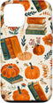 iPhone 15 Vintage Pumpkin Fall Leaves & Book Pattern Bookish Bookworm Case...