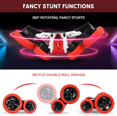 Remote Control Car, Double Sided RC Car, 4WD Off-Road Stunt Car with 360° Flips, 2.4Ghz Indoor/Outdoor All Terrain Rechargeable Electric Toy Cars ...