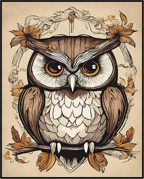 Posterizer 1 pcs- Brown owl poster with wild brown flowers-Art for Animal Lovers-Floral Botanical Art- Gift for Men Women Entrepreneur Teens-Decor...