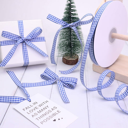 IDONGCAI Gingham Ribbon 3/8" x 50Yards Checkered Plaid Lace Ribbon for Crafts Gift Wrapping (Blue)...