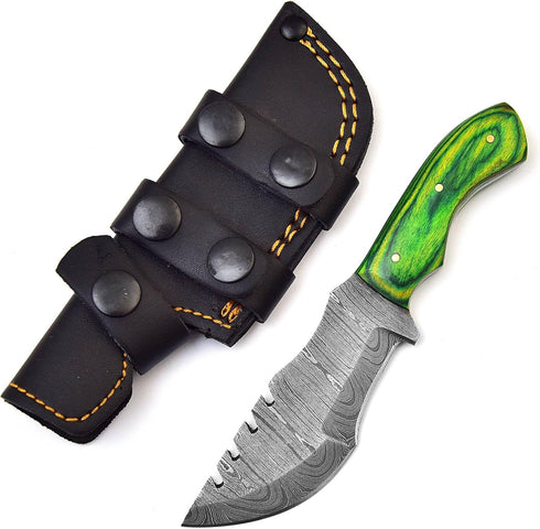 Tracker Knife Damascus Knife for Hunting Camping - Damascus Steel Hunting Tracker Knife with Horizontal Carry Sheath - Fixed Blade Survival Bushcr...