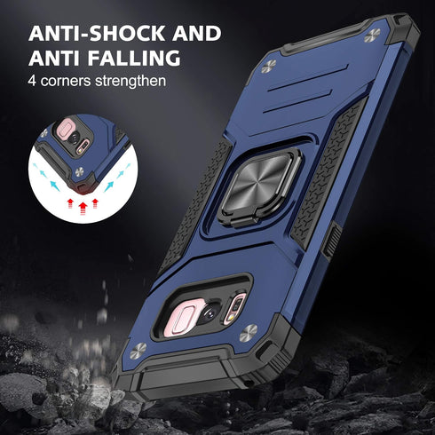 YmhxcY Galaxy S8 Armor Grade Case with Rotating Holder Kickstand Non-Slip Hybrid Rugged Phone Case - HD Screen Protector - KK Blue...