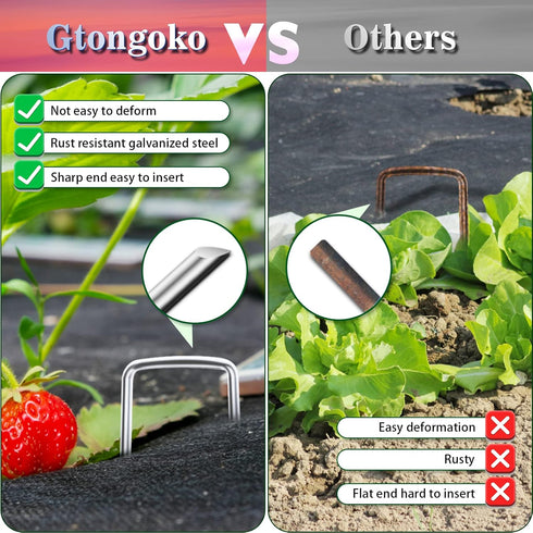 Gtongoko 50 Pack Galvanized Landscape Staples Garden Stakes Plant Cover Stakes 6 Inch 11 Gauge Ground Stakes for Landscaping Securing Weed Barrier...