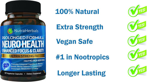 Brain Booster Supplement -"90 Day Supply"- Nootropics Mental Clarity, Memory & Focus. Scientifically Formulated for Prolonged Performance - DMAE, ...