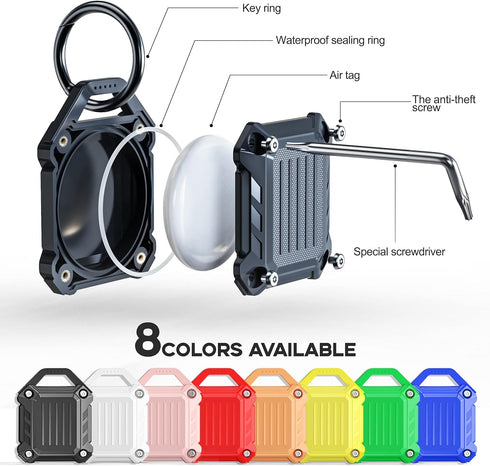 DOVICK- Waterproof Airtag Keychain Holder Case,Screw Full Cover Compatible with Apple Air Tag Tracker Key Ring 2Pack (Black&Blue)......