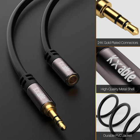 3.5mm Extension Cable 4 Feet (2 Pack), Male to Female Auxiliary Audio Stereo Cable, Headphone Extension Cord, Hi-Fi Sound, Gold Plated Connectors,...