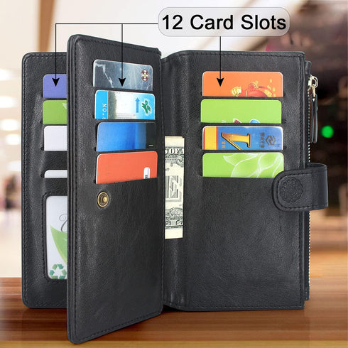 Harryshell Detachable Magnetic Zipper Wallet Leather Case Cash Pocket with 12 Card Slots Holder Wrist Strap for Samsung Galaxy S20 FE 5G (2020) Fl...