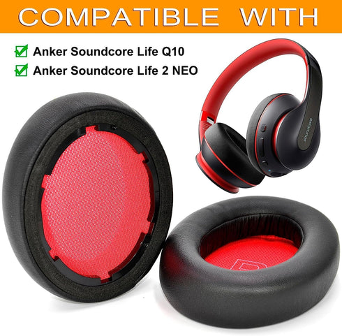 Life Q10 Ear Pads Replacement Ear Cushion Foam Soft Earpads Compatible with Anker Soundcore Life Q10 / Q10 BT Headphones Ear Cushion (Black/Red).....