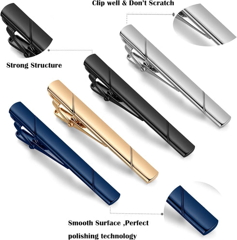 4 Pcs Tie Clips for Men Tie Pin Set Ties Necktie Business Bar Clips...