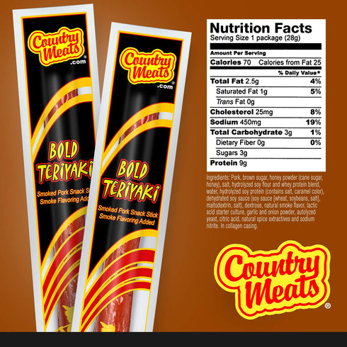 Country Meats, Meat Sticks, 0 Trans Fat, USDA Certified, Good Source of Protein, Carb Conscious Snack (10 Meat Sticks, Bold Teriyaki)...