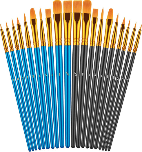 Paint Brushes Set, 20 Pcs Paint Brushes for Acrylic Painting, Oil Watercolor Acrylic Paint Brush, Artist Paintbrushes for Body Face Rock Canvas, K...