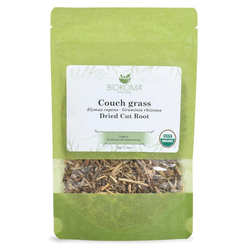 Biokoma Pure and Organic Couch Grass Dried Cut Root 50g (1.76oz) in Resealable Moisture Proof Pouch, USDA Certified Organic - Herbal Tea, No Addit...