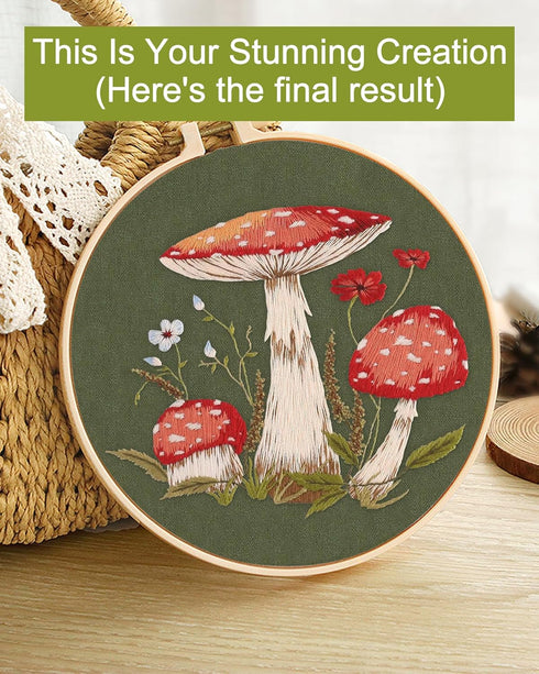 Santune 3 Sets Embroidery Kit for Beginners,Cross Stitch Needlepoint Kits for Adults Starter Easy Stamped Mushroom Pattern Fabric Hand Crafts,Hoop...