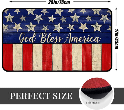 4th of july flag doormat God Bless America Patriotic Decor Non-Slip Independence Day Floor Mat Patriotic Door Mat 17x29 inch...