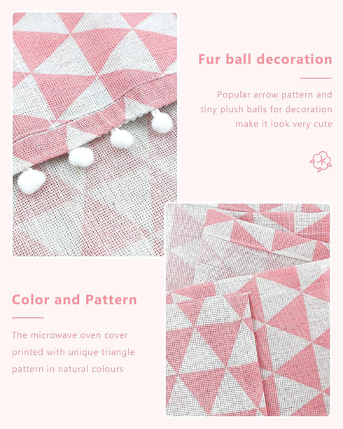 Microwave Oven Cover Dustproof Cotton Machine Protector Decorative Kitchen Appliance Cover with Side Storage Pockets (11.8 x 35.4 Inch, Pink Trian...
