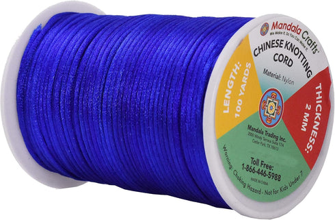 Mandala Crafts Nylon Satin Cord 2mm Rattail Cord Blue String - 100 Yds Nylon Chinese Knotting Cord Rat Tail Silk Cord for Bracelet Necklace Jewelr...