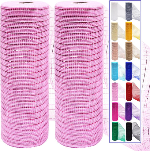 2 Rolls Deco Mesh Ribbon Rolls 10 inch 10 Yards (30 ft) Metallic Mesh Fabric with Foil Decorative Mesh Ribbon for Wreaths Christmas DIY Crafts Hal...
