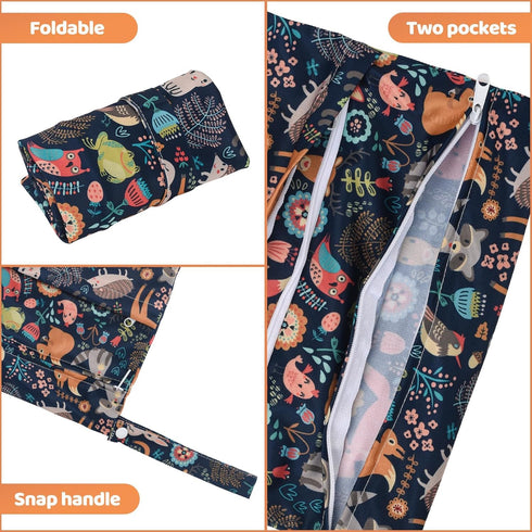 2pcs Cloth Diaper Wet Dry Bags Waterproof Reusable with Two Zippered Pockets Travel Beach Pool Daycare Soiled Baby Items Yoga Gym Bag for Swimsuit...