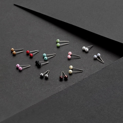 Charisma 4mm Composite Pearl Earrings Round Ball Pearls Stud Earrings Hypoallergenic 12 Pairs Mixed Color Imitation Pearl Earrings Set for Women...