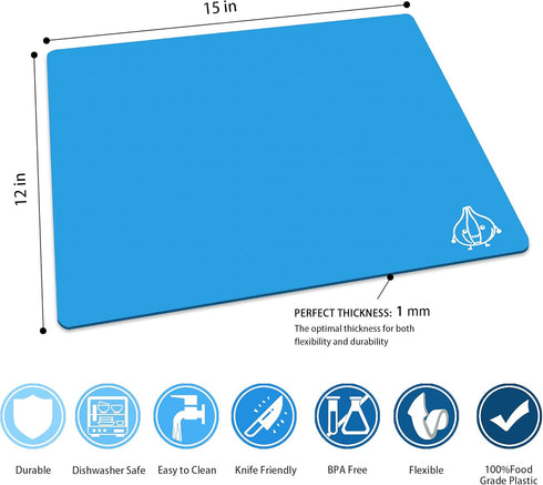 ZVP Flexible Plastic Cutting Board Set of 3 Gradient Color, Colorful Chopping Boards, BPA Free Mats, Non Slip, Dishwasher Safe, 15×12 Inch, Blue M...