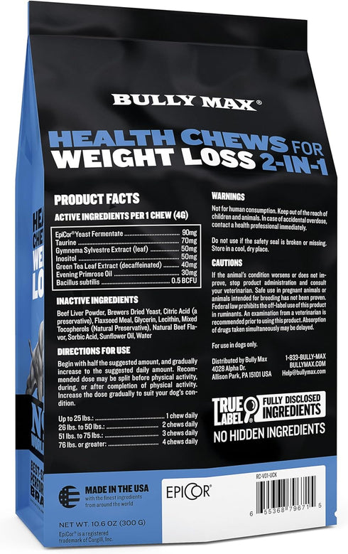 Bully Max 2-in-1 Dog Weight Loss Supplement Chews for Adult & Senior Dogs - Dog Food Supplements for Immunity, Joint Health & Weight Control - Dog...