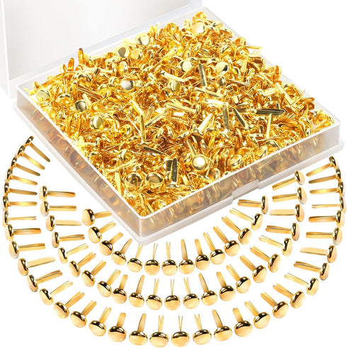 500PCS Mini Paper Brads, HNYYZL Paper Brass Fasteners Metal Brass Brads with Box, Mini Round Head 8mm Paper Fasteners for Paper Crafts, Scrapbooki...