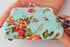 Home-X Canvas Coin Pouch Clasp Closure, Rose Pattern, Floral Coin Purse, Keys Wallet, Round-Blue (4" L x 3.5" H)...