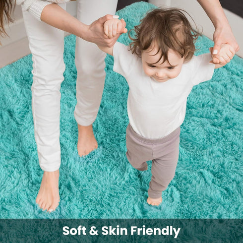 Terrug Blue Fluffy Area Rug for Bedroom, 3x5 Ft Tie-Dyed Shag Throw Rugs, Soft Machine Washable Plush Carpet with Non Slip Backing for Girls Kids ...