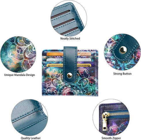 Small Wallets for Women Slim Minimalistfor Bifold Credit Card Holder for Pocket or Purse, Mandala...