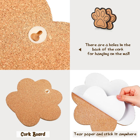 Decorative Cork Bulletin Board for Walls Memo Bulletin Pin Board Dog Paw Shape Bulletin Cork Board for Office Home Kitchen (2 Pieces)...