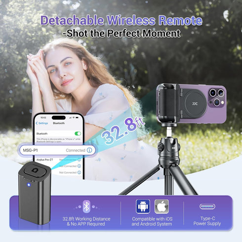 Magnetic Smartphone Shooting Holder Hand Grip Handle Snap On Phone Stand with Tripod Mount & Wireless Shutter Remote Control for iPhone 15 14 13 1...