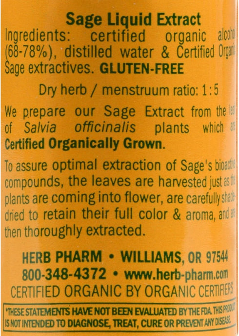 Herb Pharm Certified Organic Sage Liquid Extract for Mental Clarity Support - 1 Ounce...